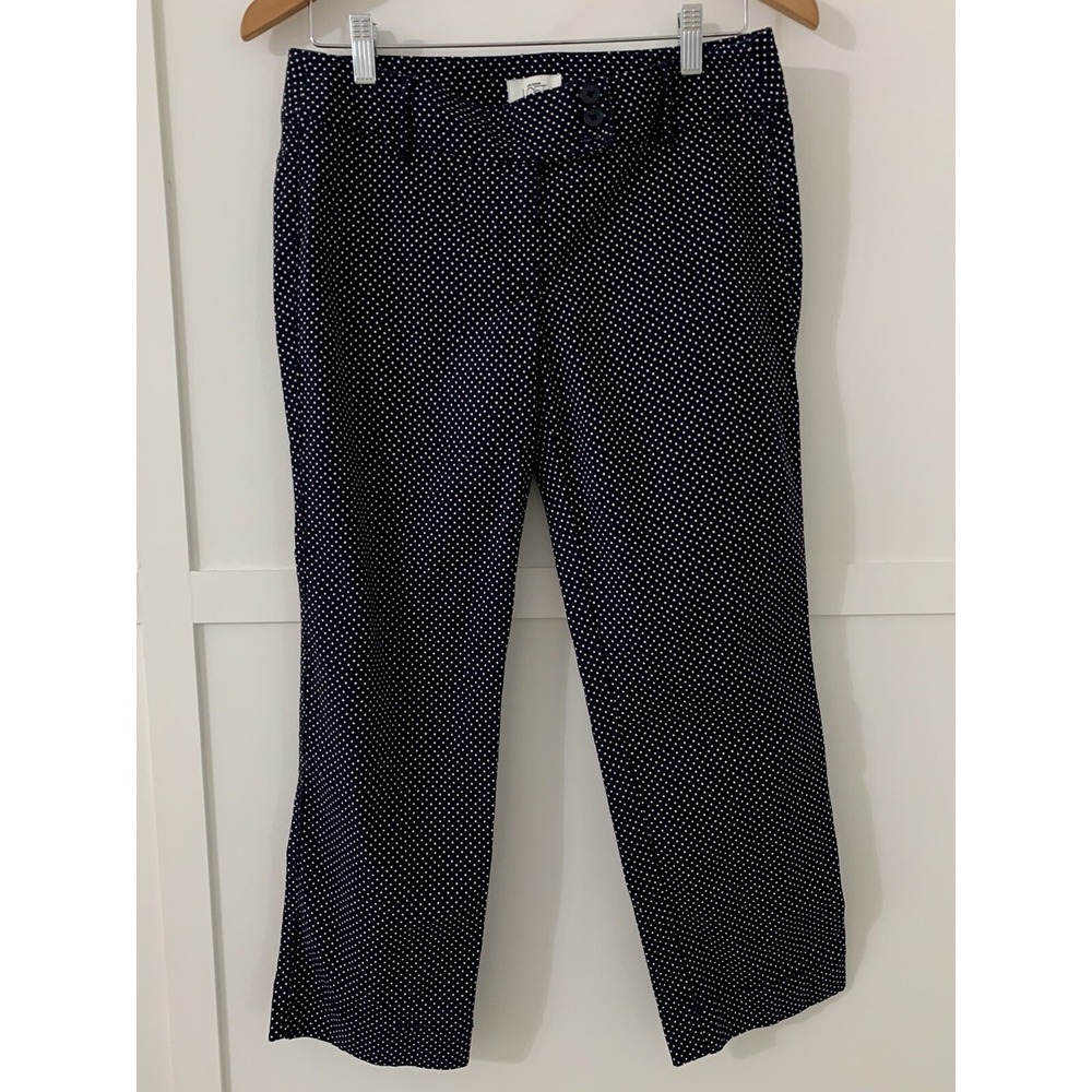 Women Ann Taylor Loft Pant Navy Polka Dot Wode Leg Cropped Sz 4